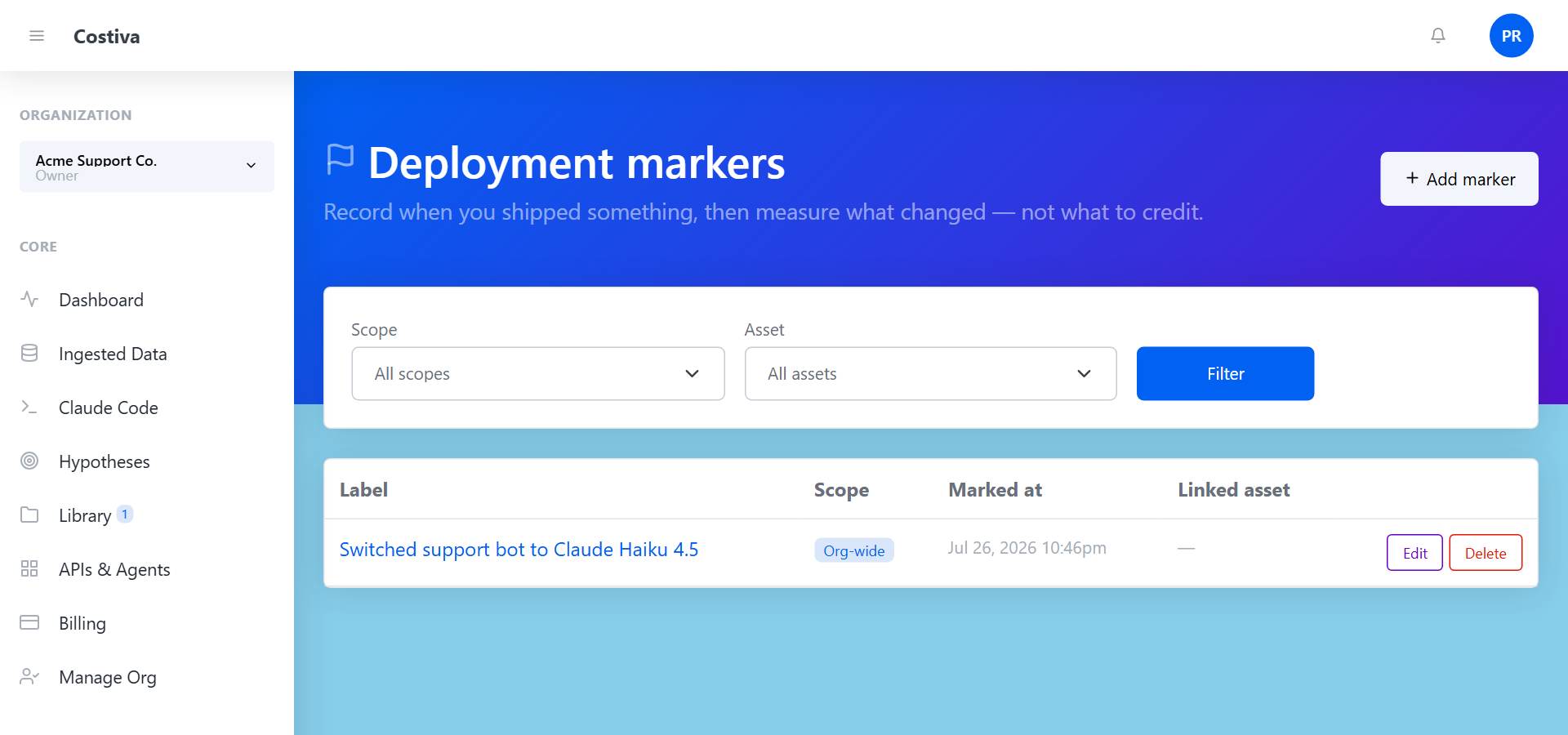 Marking a deployment on the Deployment markers page